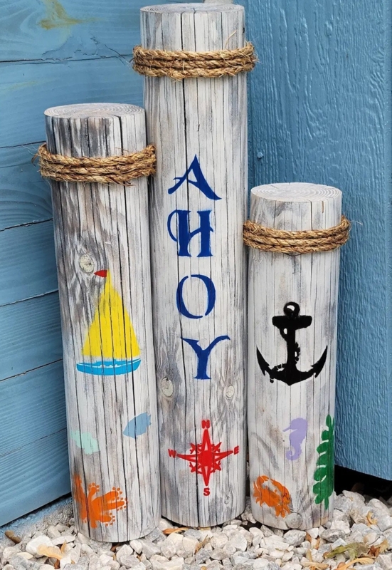 Rustic Nautical Outdoor Wooden Decor Posts