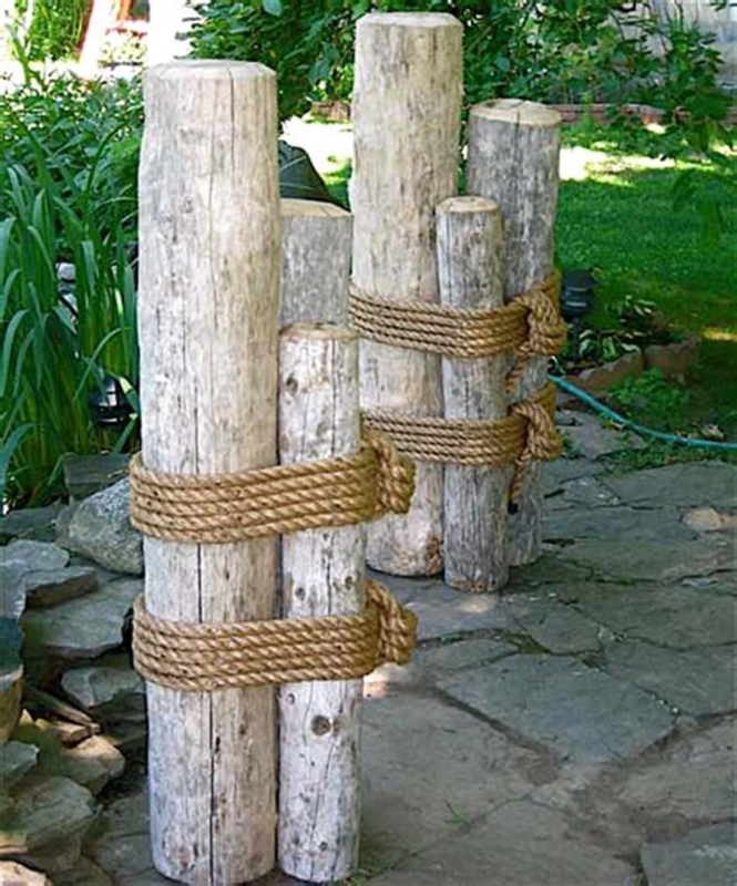 Rustic Outdoor Nautical Decor with Weathered Wood Poles