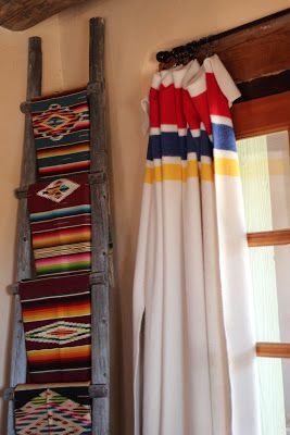 Rustic Pendleton Blanket Curtains in Living Room