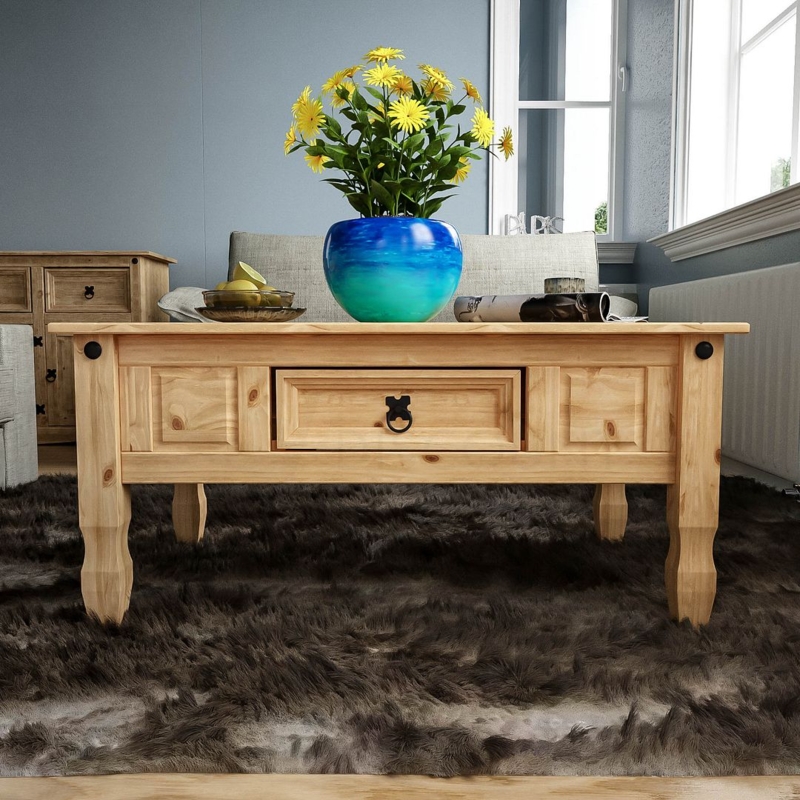 Rustic Solid Mexican Pine Coffee Table with Storage