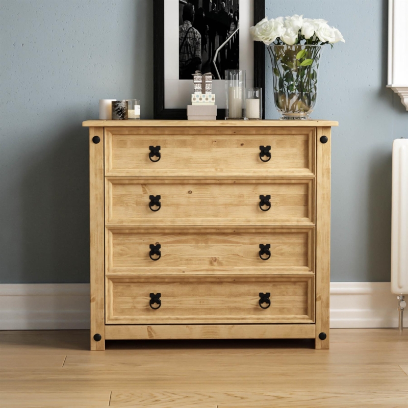Rustic Solid Pine Four Drawer Bedroom Chest