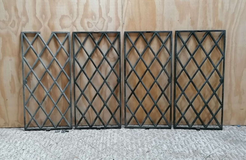 Set of Four Reclaimed Cast Iron Lattice Windows