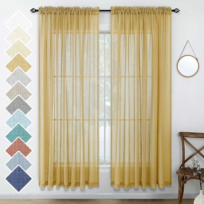 Sheer Mustard Color Curtains for Bright Rooms