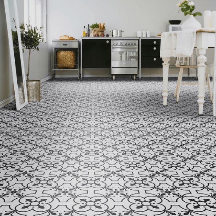 Sheet Vinyl Flooring | White & Black | Vintage Georgian Tile Design ...