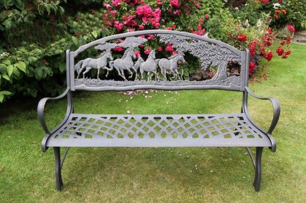 Solid Cast Iron Horse Bench Garden Furniture Metal Bench Horses Outdoor ...