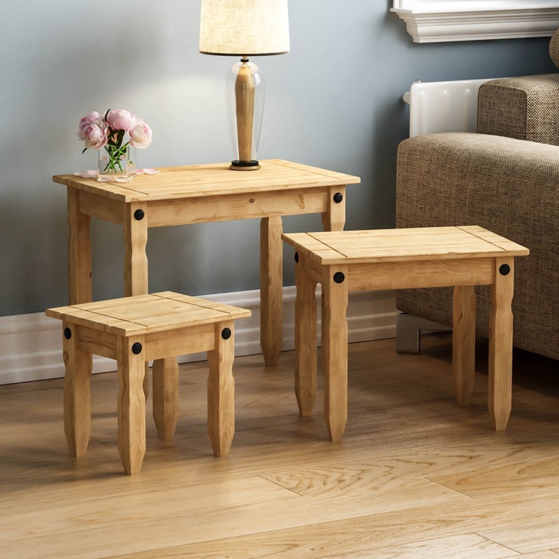 Solid Pine Wood Nesting Tables for Living Room