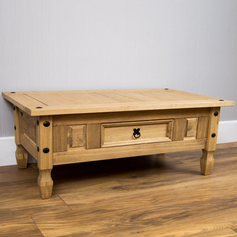 Solid Pine Wood Rustic Coffee Table with Storage