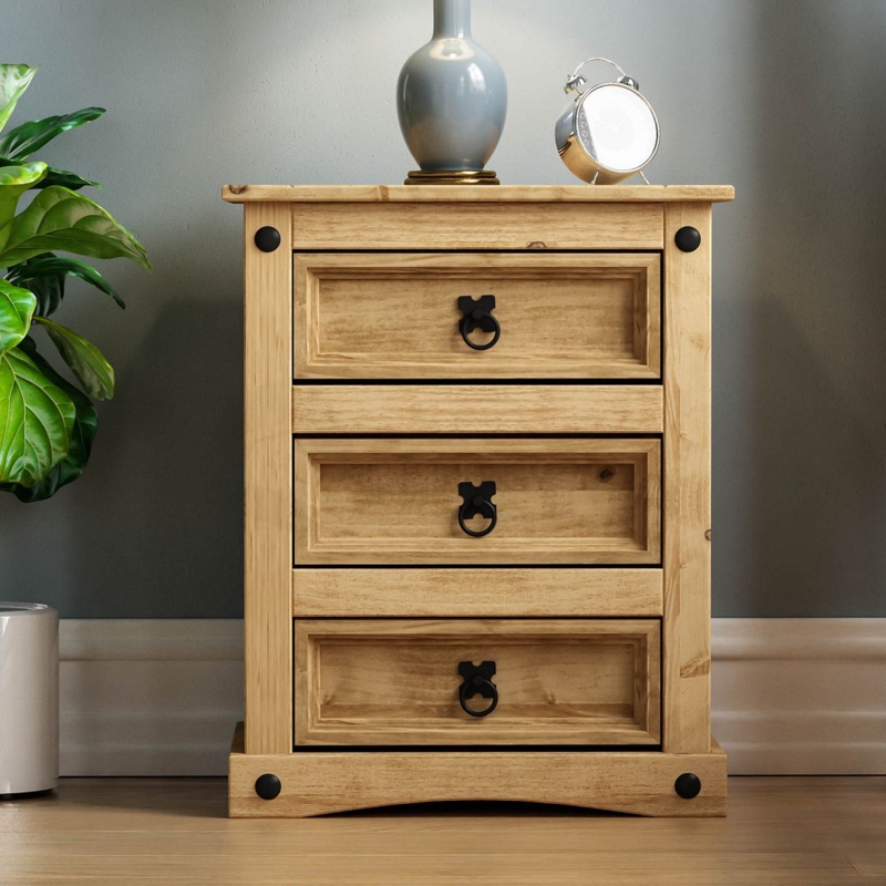 Solid Waxed Pine Chest of Drawers with Black Handles