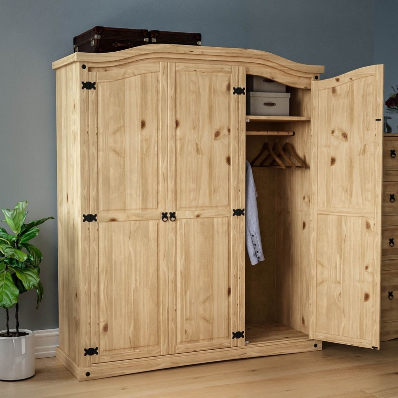 Solid Waxed Pine Wooden Wardrobe with Chest Drawers