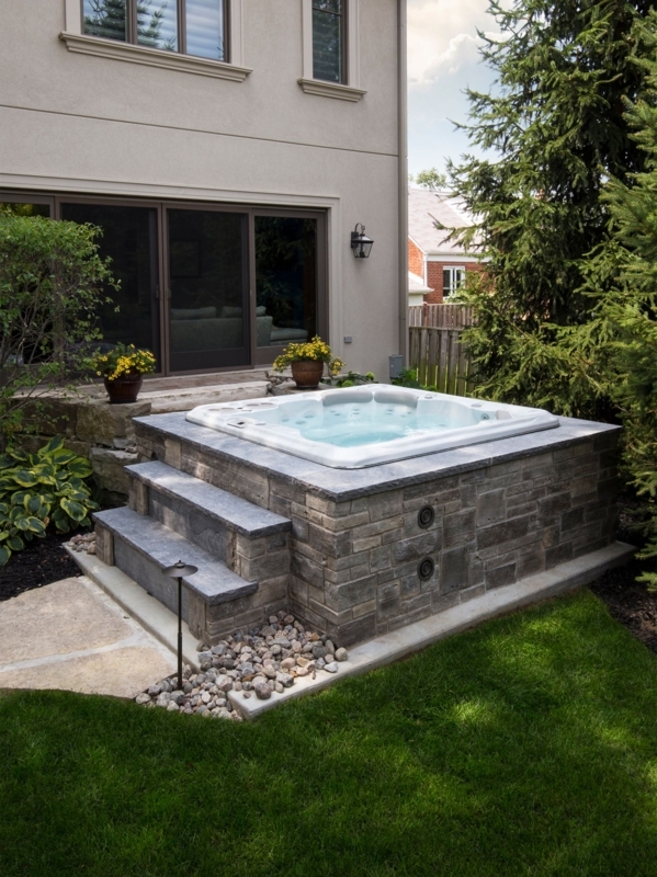 Stone Hot Tub Surround with Integrated Steps