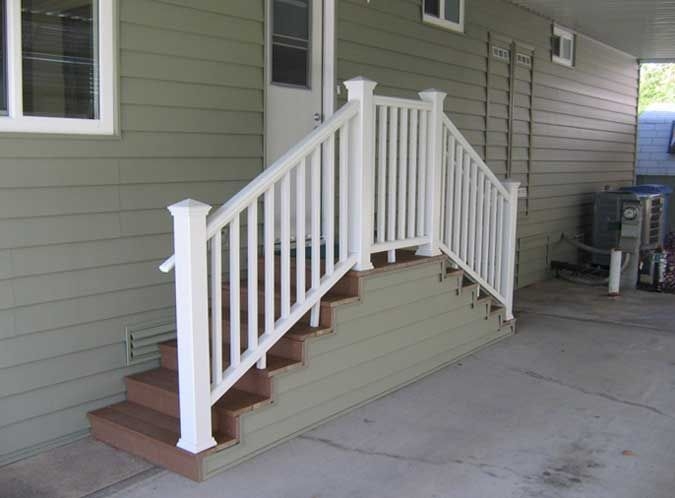 Sturdy Premade Wood Steps with White Railings