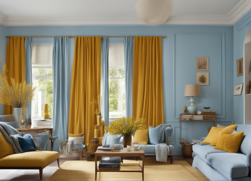 Stylish Mustard and Blue Curtain Combinations