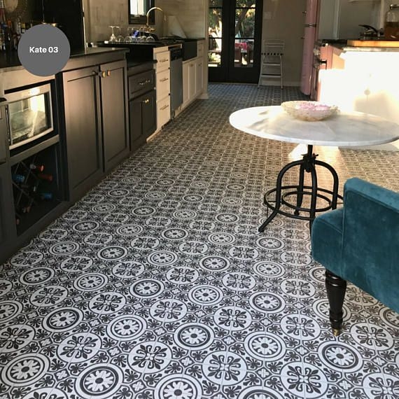 Stylish Retro Vinyl Sheet Flooring in Modern Kitchen