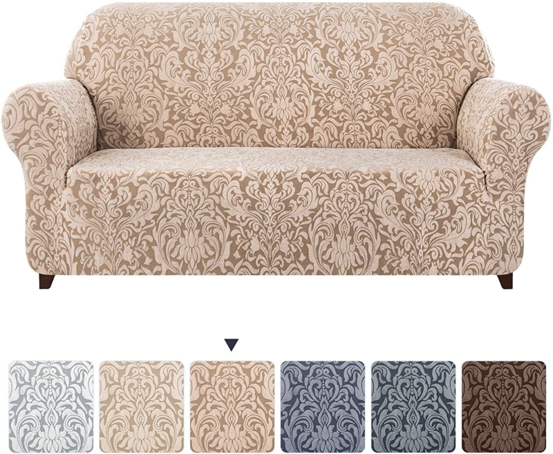 Subrtex 1-Piece Jacquard Damask Stretch Sofa Slipcovers (Oatmeal ...