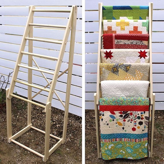Tall Free Standing Hardwood Quilt Rack with Seven Bars