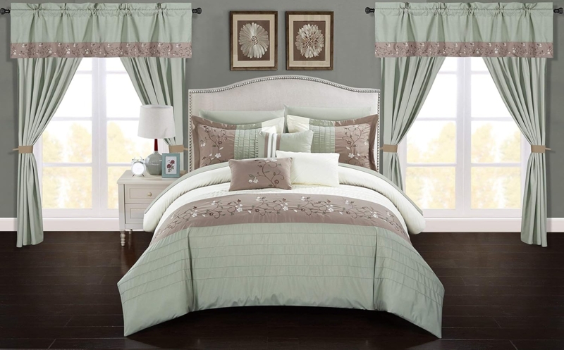 Teal and Taupe Bedding Sets with Coordinated Curtains