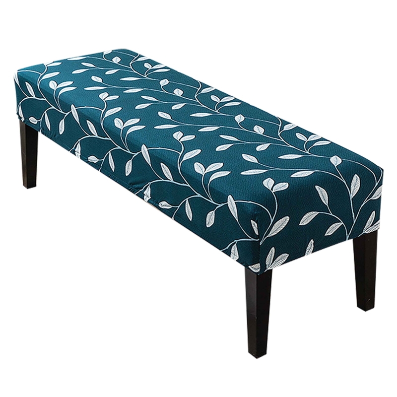 Teal Stretch Bench Cover with Leaf Pattern