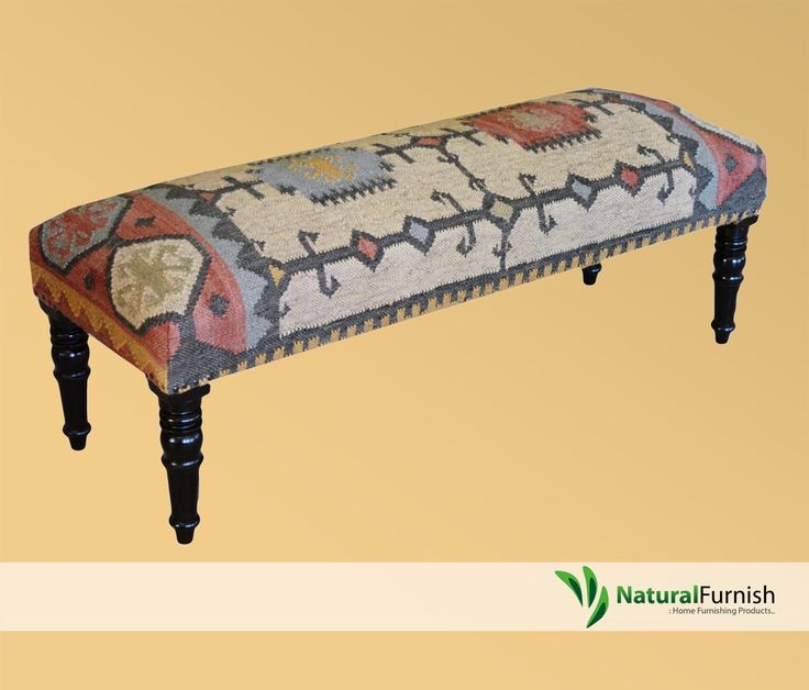 Traditional Kilim Upholstered Wooden Bench