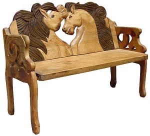 Two Horse Bench | Carved bench, Horse decor, Carved furniture