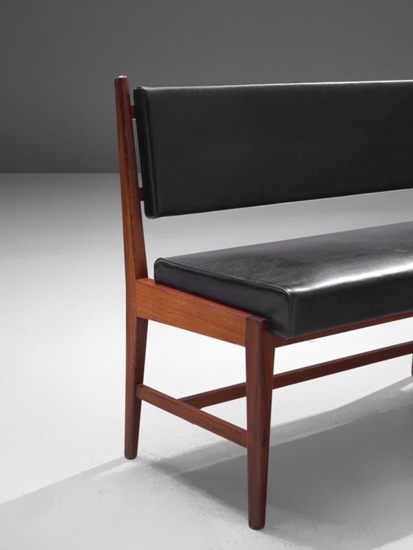 Two Modernist Rosewood Black Faux Leather Benches For Sale at 1stDibs