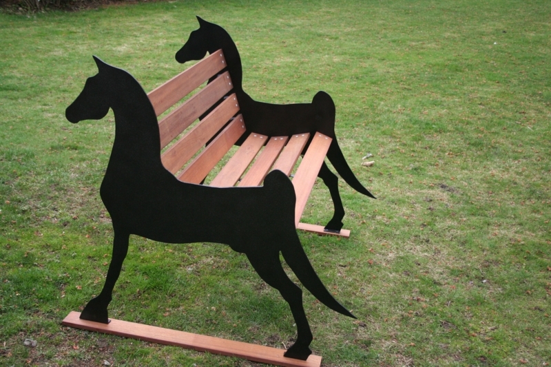 Unique Horse-Shaped Steel and Wood Outdoor Bench