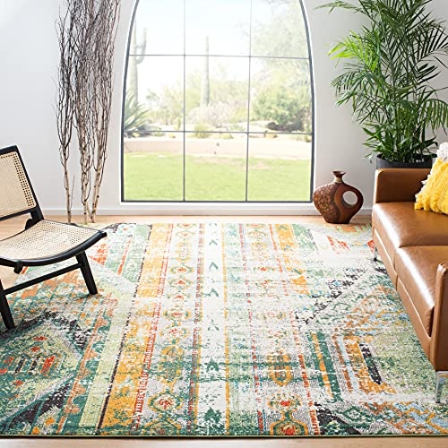 Vibrant Green and Orange Patterned Boho Rug