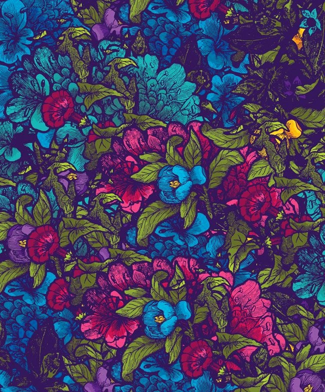Vibrant Jewel Tone Floral Wallpaper Pattern