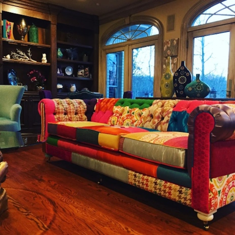 Vibrant Liam Patchwork Sofa in Cozy Living Room