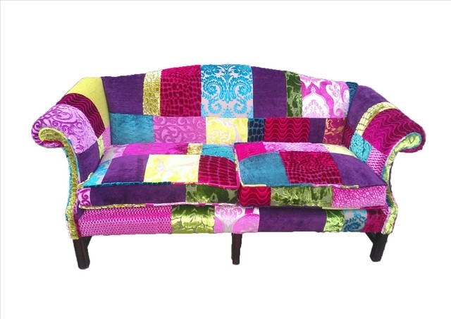 Vibrant Patchwork Designer Sofa with Eclectic Fabrics