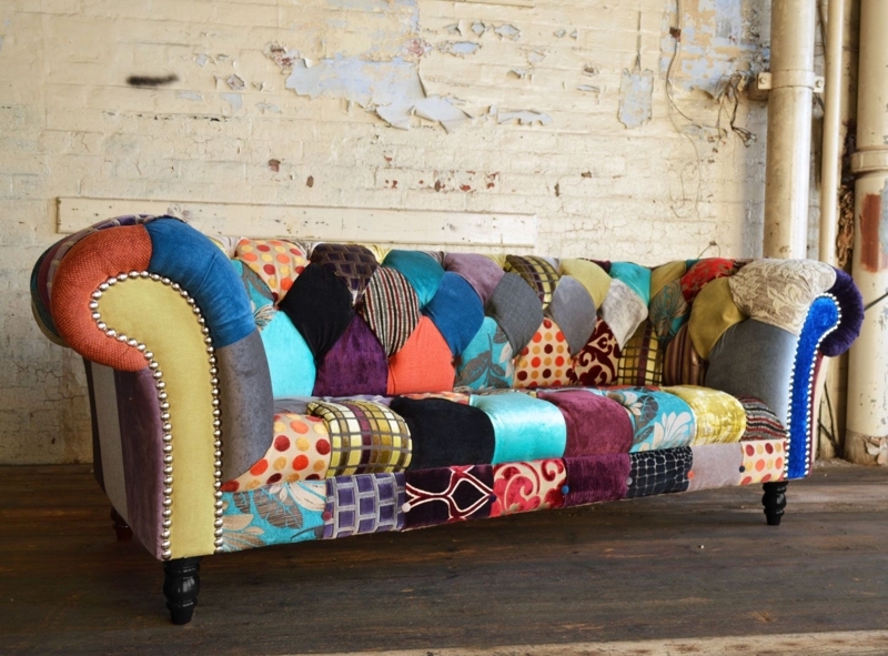 Vibrant Patchwork Quilt Sofa with Mixed Fabrics