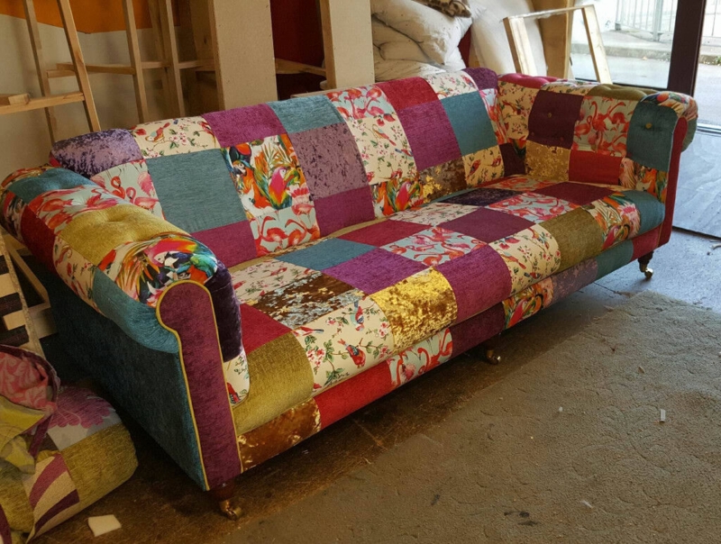 Vibrant Patchwork Sofa with Multi-Texture Upholstery