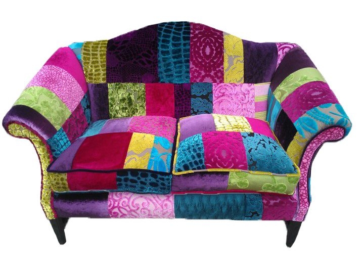 Vibrant Patchwork Sofa with Multicolor Velvet Fabric