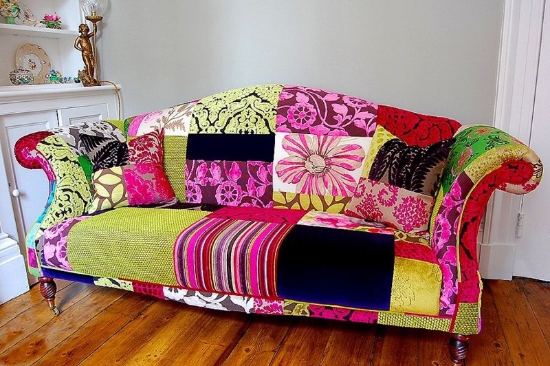 Vibrant Patchwork Upholstered Antique Sofa