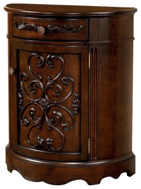 Victorian Style Half-Moon Dark Brown Console Cabinet
