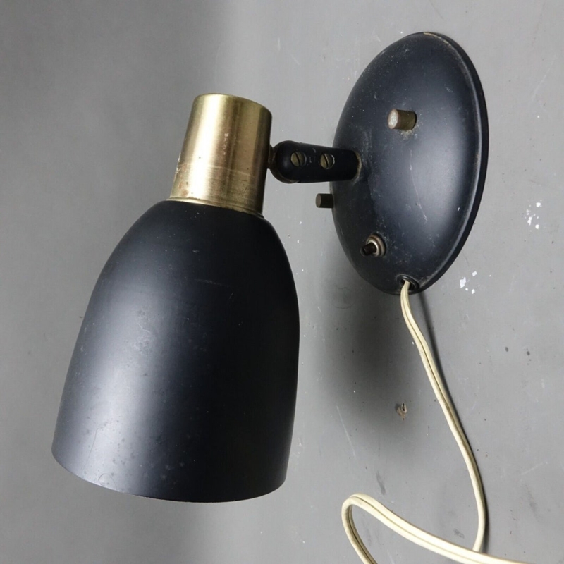 Vintage 1950s Black and Gold MCM Wall Sconce