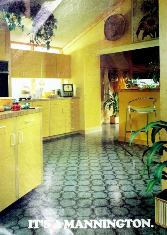 Vintage 70s Yellow Kitchen with Retro Vinyl Floors