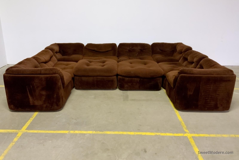Vintage Brown Velvet Playpen Sectional Sofa