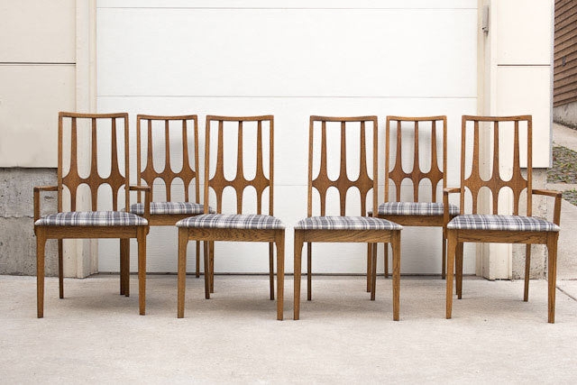 Vintage Broyhill Brasilia Plaid Upholstered Dining Chairs