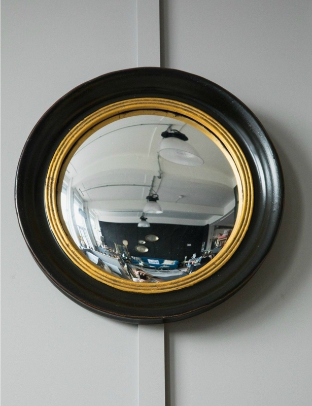Vintage Fish Eye Convex Mirror with Black and Gold Frame
