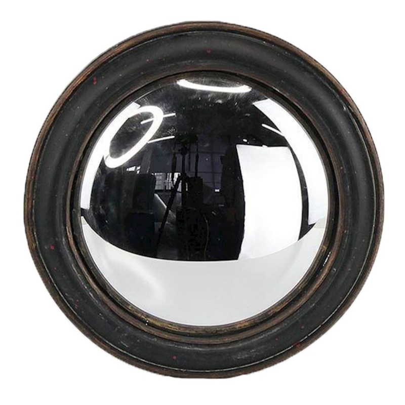 Vintage Fish-Eye Convex Mirror with Wooden Frame