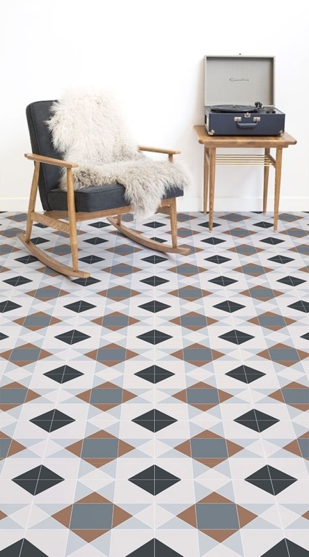 Vintage Geometric Vinyl Flooring with Modern Furniture