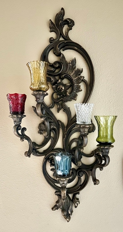 Vintage Hollywood Regency Syroco Wall Sconce with Colored Glass