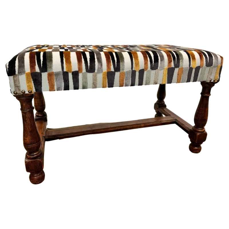 Vintage Kilim Upholstered Wooden Bench