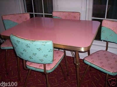 Vintage Kitchen Formica Table & Leaf 4 Chairs Turquoise Pink 1950's ...