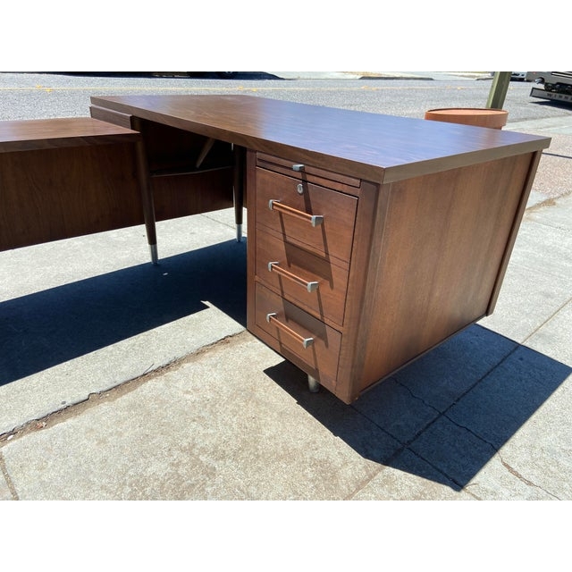 Vintage Mid Century Modern L-Shaped Wooden Desk