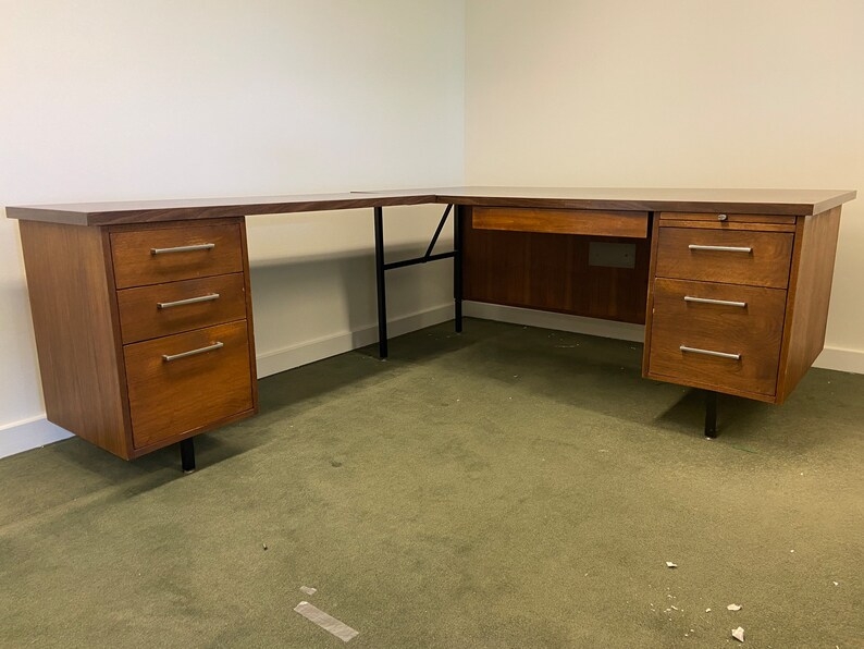 Vintage Mid Century Modern L-Shaped Wooden Desk