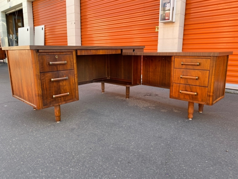 Vintage Mid Century Modern Wooden L-Shaped Desk