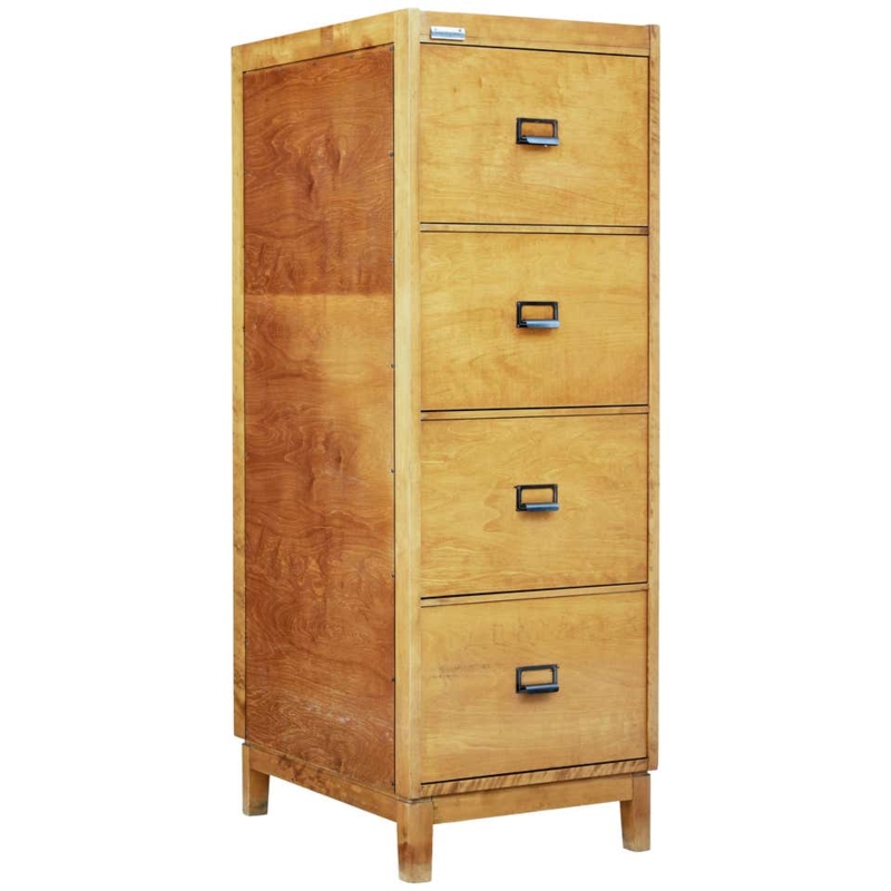 Vintage Mid-Century Wooden Four-Drawer Filing Cabinet