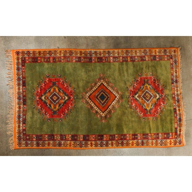Vintage Moroccan Tribal Green and Orange Rug