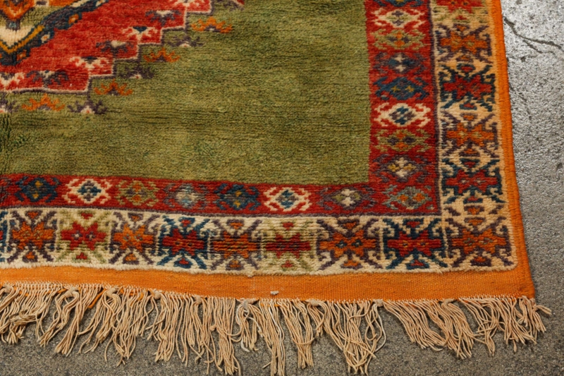 Vintage Moroccan Tribal Rug with Green and Orange Accents